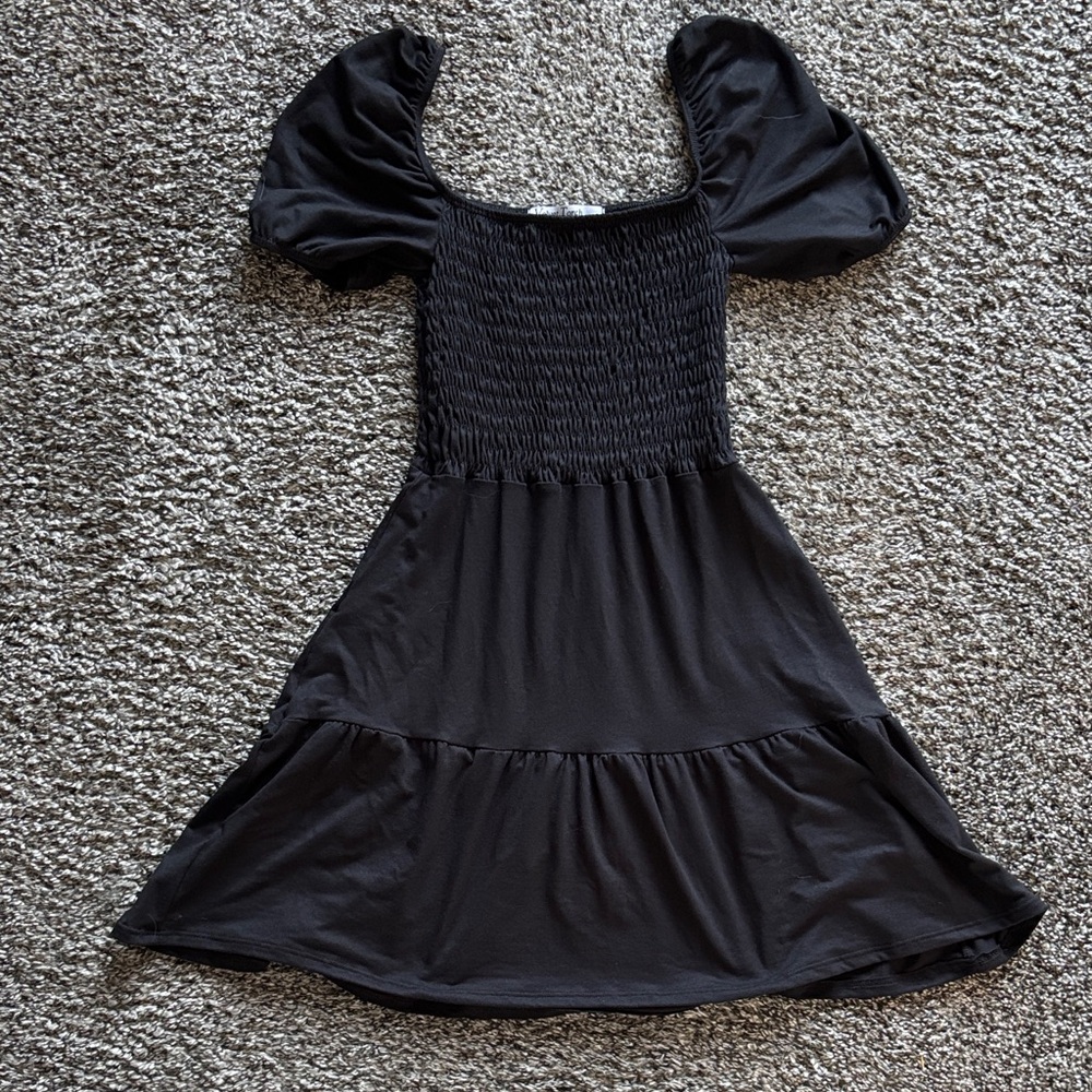 Velvet Torch Black Mini Dress with Puff Sleeves